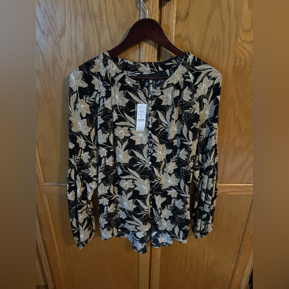 White House Black Market Floral Black and Tan  Women's Top